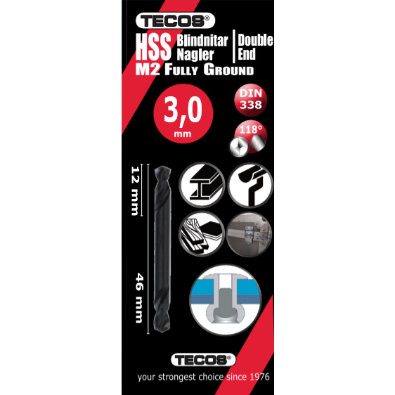 HSS-M2 nittipora 3,0 × 46 mm - 3 kpl.