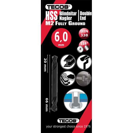 HSS-M2 nittipora 6,0 × 66 mm - 3 kpl.