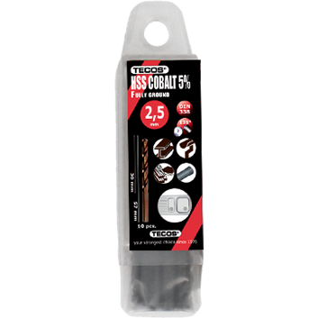 HSS-Cobalt pora 2,5x57 mm. DIN338 Box 10 kpl.