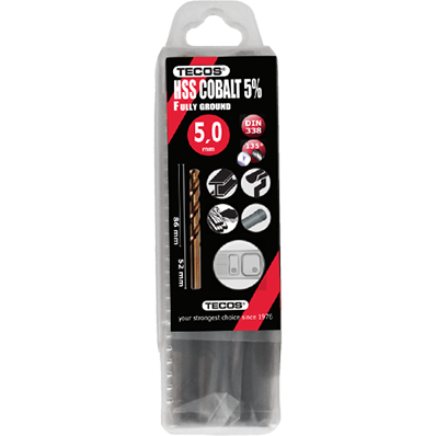 HSS-Cobalt pora 5,0x86 mm. DIN338 Box 10 kpl.
