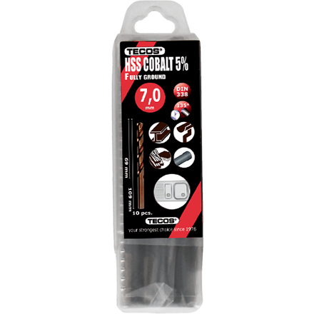 HSS-Cobalt pora 7,0x109 mm. DIN338 Box 10 kpl.