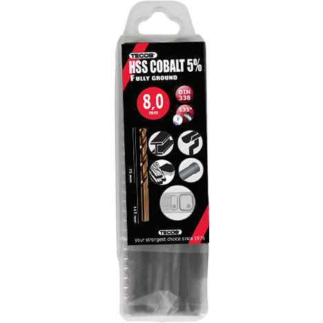 HSS-Cobalt pora 8,0x117 mm. DIN338 Box 10 kpl.