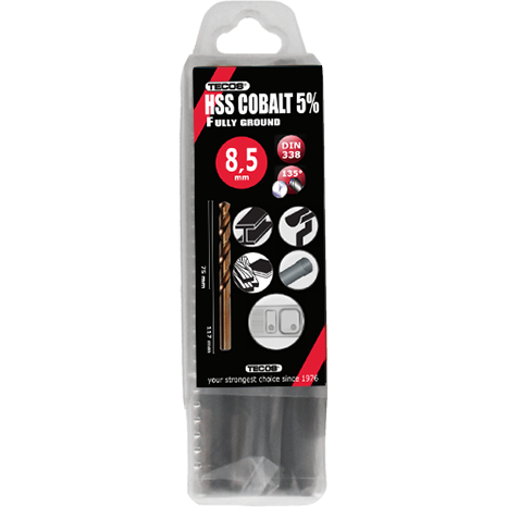 HSS-Cobalt pora 8,5x117 mm. DIN338 Box 10 kpl.