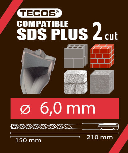 Vasarapora - SDS Plus 6 × 210 mm, 2-Teräinen - 10 kpl.