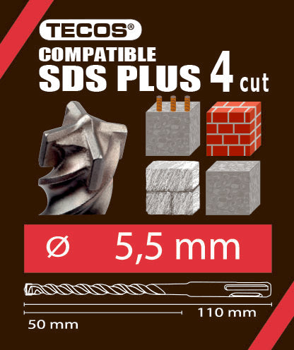 Vasarapora - SDS Plus, 5,5 × 110 mm, 4-Teräinen