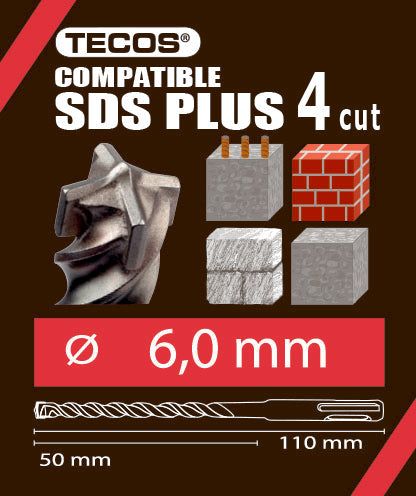 Vasarapora - SDS Plus, 6 × 110 mm, 4-Teräinen - 10 kpl.