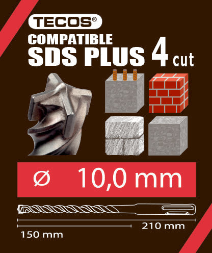 Vasarapora - SDS Plus, 10 × 210 mm, 4-Teräinen - 10 kpl.