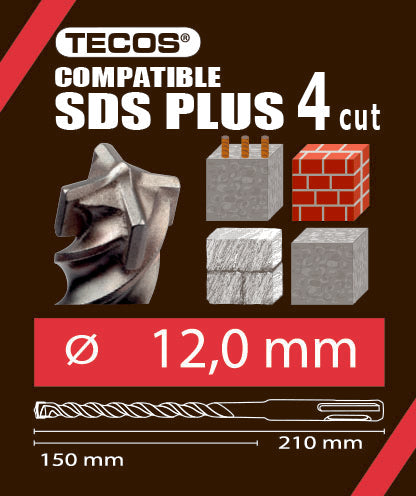 Vasarapora - SDS Plus, 12 × 210 mm, 4-Teräinen - 10 kpl.