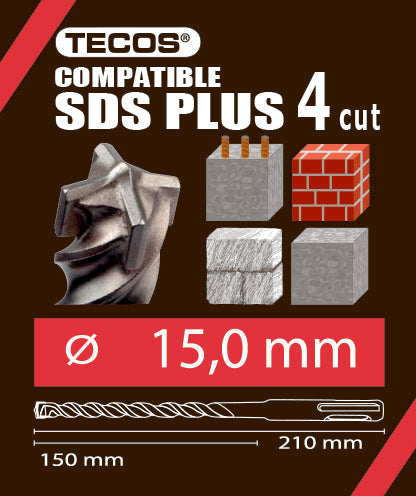 Vasarapora - SDS Plus, 15 × 210 mm, 4-Teräinen