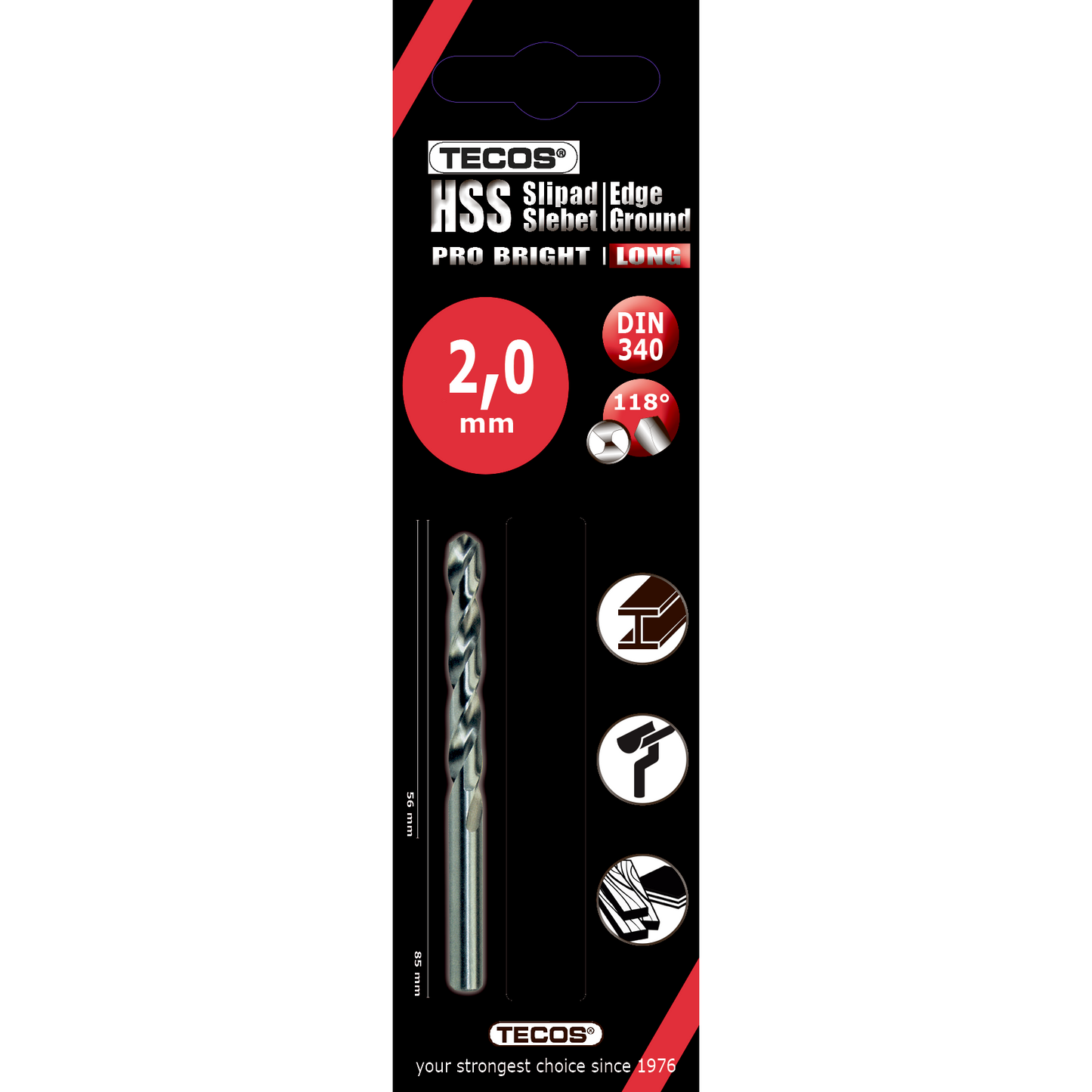HSS Pro Bright Long - 2,0 × 85 mm - 3 kpl.
